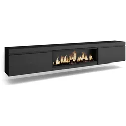 SKRAUT HOME Wohnzimmer TV-Schrank, Viel Stauraum, 267x35x45cm, Großes TV-Format, XXL-Elektrokamin, Hängend, Moderner Stil, Schwarz _ 492_23