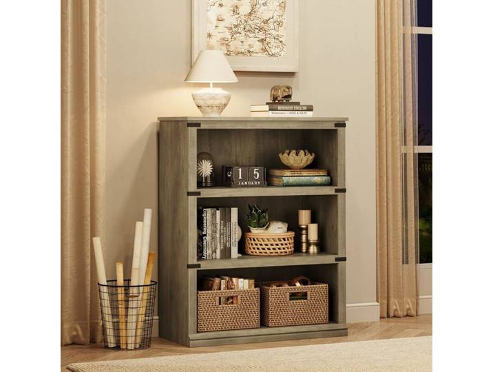 LUNSY - Bibliothèque - Meuble Étagère à 3 Niveaux - Rangement Ouvert - 80x31x101 cm - Gris