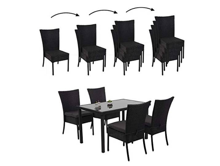 Mendler Poly-Rattan Garnitur HWC-G19 120x75cm - schwarz, Kissen dunkelgrau Sitzgruppe, Balkon-/Lounge-Set, 4xStuhl+Tisch