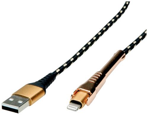 Roline USB-Kabel USB 2.0 USB-A Stecker, Apple Lightning Stecker 1.00 m Schwarz, Gold Geschirmt 11.02.8923