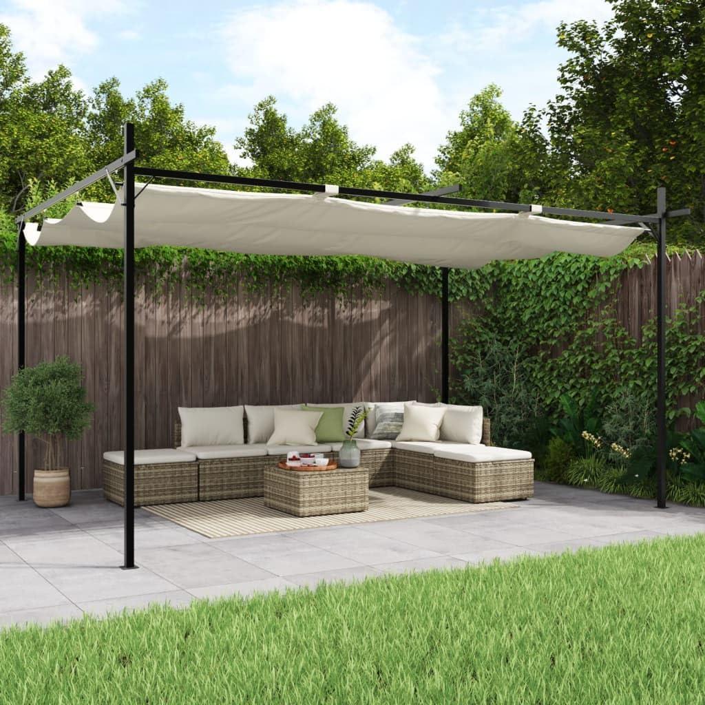 Pergola mit Schiebedach, Gartenpavillon, Sonnenschutz für die Terrasse, Partyzelt und Grillpavillon in Creme, 395x292x230 cm
