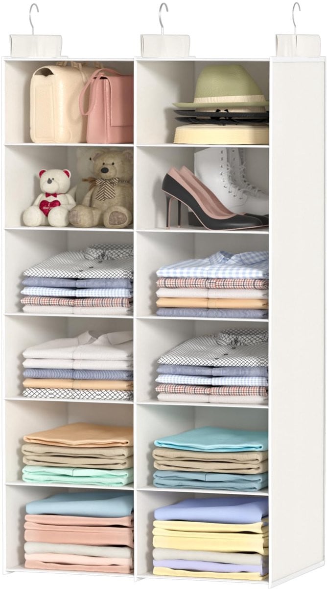 Unyqoos Dubbelzijdige hangende kledingorganizer met zes niveaus en inklapbaar ontwerp