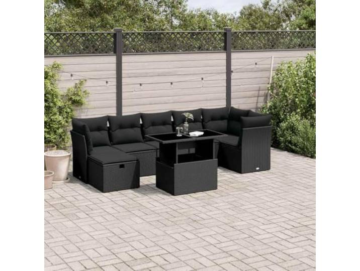 YUTAASU 8-TLG. Poly Rattan Sofagarnitur Schwarz mit Kissen