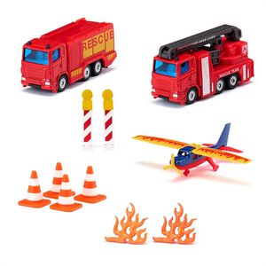 siku Fahrzeug 6330 Geschenkset Feuerwehr, mit 2 Fahrzeugen und Flugzeug, Metall/Kunststoff