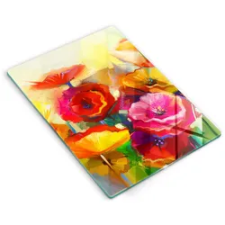 GLASPLATTE 40x52 cm Bunte Gemalte Blumen