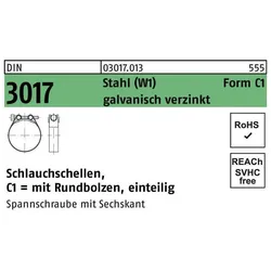Zubehör Sanitärinstallation, Schlauchschelle DIN 3017 W1 Form C1 34- 37/18 Stahl galvanisch verzinkt f.Innen-D.