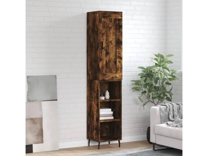 Jkghdrt Highboard Räuchereiche 34,5x34x180 cm Holzwerkstoff Schrank Stauraum, Holzwerkstoff, Räuchereiche, Metallfüße, 34,5x34x180 cm