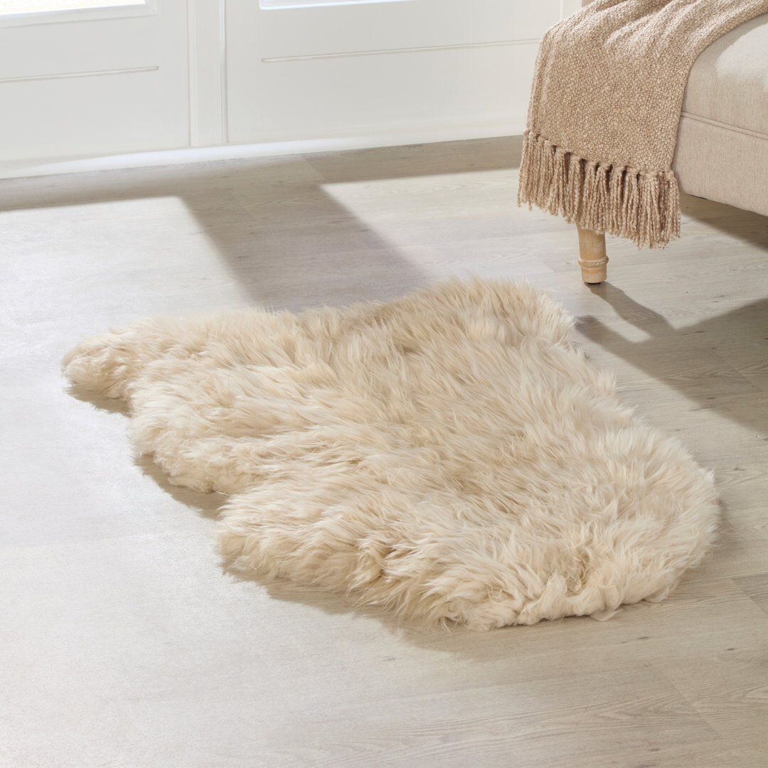 Canora Grey Omalley Novelty 120 cm x 60 cm Sheepskin Hand Woven Area Rug Beige 120cm W X 60cm L