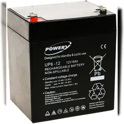 Powery Blei-Gel Akku 12V 6Ah (ersetzt 4,5Ah, 5Ah)