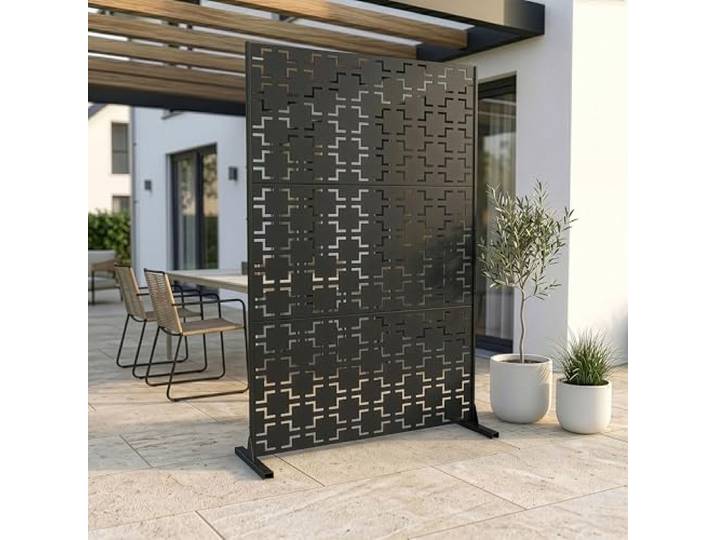casa.pro Trennwand Basciano Raumteiler 180 x 120 cm Balkonsichtschutz Outdoor Indoor Raumtrenner Terrasse Garten Stahl Paravent freistehend Metall Anthrazitgrau