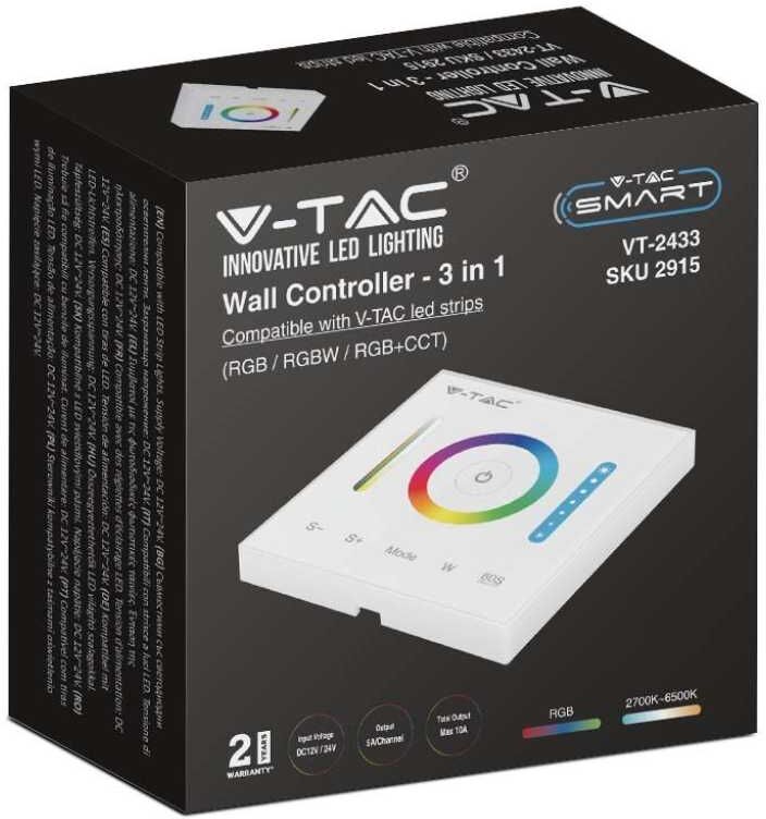 V-Tac Smart Controller Dimmer Touch Wireless Da Parete Per Strip Led 3in1+rgb+cct Sku 2915