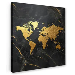 LEINWANDBILD Weltkarte - Gold - Marmor Deko Groß 90x90 cm