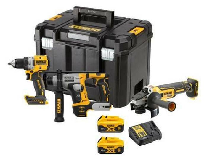 Pack 3 outils 18V DEWALT DCK355P2T-QW Brushless - Perceuse + perforateur + meuleuse + 2 batteries 5Ah Li-Ion + Coffret