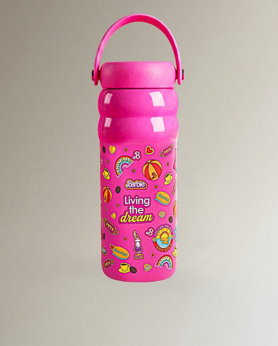 Bialetti Botella con 2 tapas Barbie . Rosa