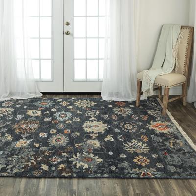 Alora Decor Muse Charcoal Grey and Floral Hand-knotted Wool Rug