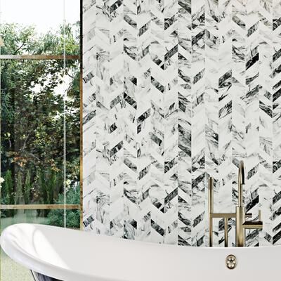 "Merola Tile Touche Chevron Zebre 11-3/4"" x 12-1/4"" Italian Porcelain Mosaic Floor and Wall Tile - (1 Tile)"