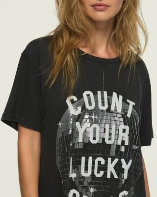 Lucky Brand Count Your Lucky Stars Boyfriend Tee - Women's Clothing Tops Shirts Tee Graphic T Shirts in Jet Black, Size S