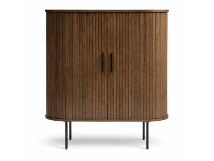 Liadomo Uriel Highboard, Smoked braun, 100x118x40 cm Eiche Furnier, Lamellen-Design, Schiebetüren, moderner Retrolook, Metallakzente, zwei Einlegeböden, Metallbeine in Schwarz