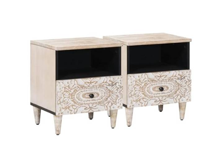 LMTYOENFG Nachttisch 2er Set Weiß 40x33x46 cm Mango Massivholz Zwei Beistelltische mit je zwei Schubladen schaffen geordnete Ablageflächen und rustikalen Charme direkt im Schlafzimmer.