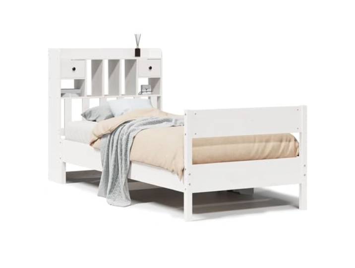 PUGYNBK Bett 90 x 190 cm Kiefer massiv mit Regal Lattenrost im Lieferumfang enthalten, Kopfteil, platzsparend, ohne Matratze