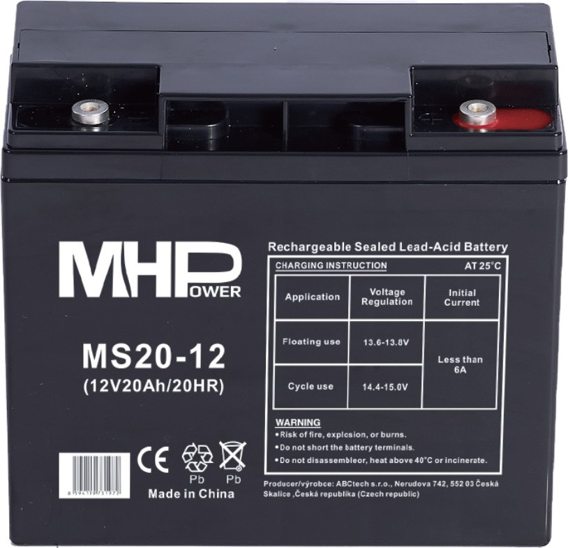 Carspa MHPower MS20-12 loodaccu AGM, 12V/20Ah, aansluiting T1 - M5