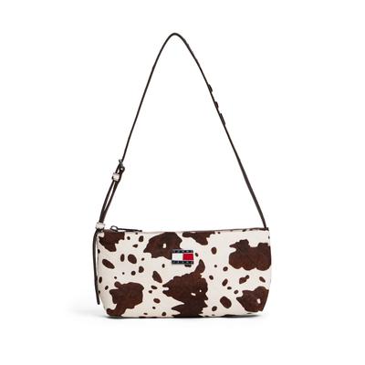 Schultertasche TOMMY JEANS "TJW MUST COW SHOULDER BAG", Damen, Gr. B/H/T: 25,5cm x 13cm x 4,5cm, braun (kuhprint), Leder, Taschen Schultertasche, Damen Tragetasche, Umhängetasche in modischem Kuh-Print