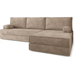 ECKSOFA ANKO modulares Boneless Sofa mit Schlaffunktion Beige Kordstoff