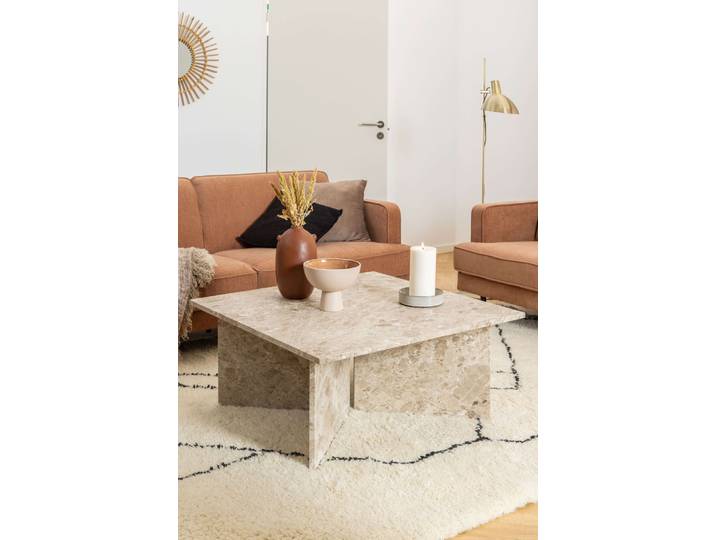 Couchtisch ACTONA GROUP Vega , braun (latte braun), B:90cm H:42cm T:90cm, Tische, Couchtisch, Couchtisch, V-förmig Gestell,matt Latte lackiert Marmor, 90x90x42 cm
