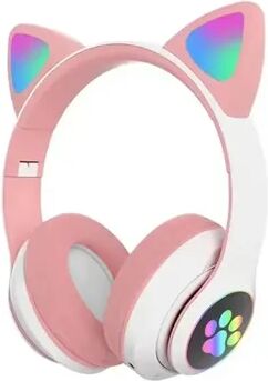 Uplifted Trends Cute Cat Wireless Headphones With RGB Ears & Noise Cancelling Microphone pink