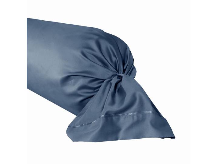 Taie de traversin en satin de coton bleu 43x230