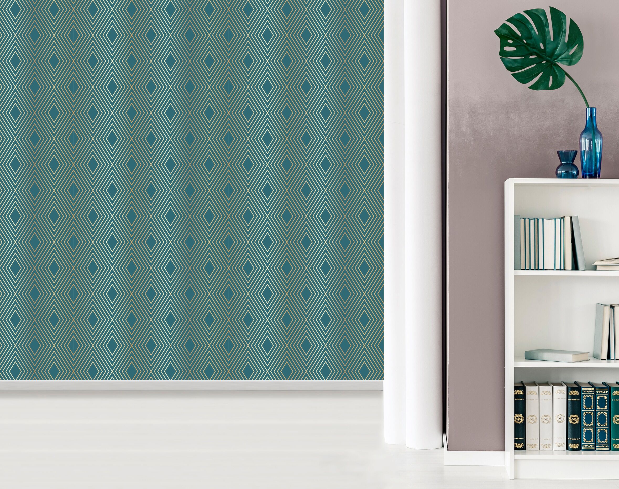 Vinyltapete QUEENCE "Kourtney", blau, B:0,9m L:2,5m, Vinyl, Tapeten, Vinyltapete, 90x250cm, selbstklebend, kinderleichte Anbringung,, Sticker blau B/L: 0,9m x 2,5m, Rollen: 1