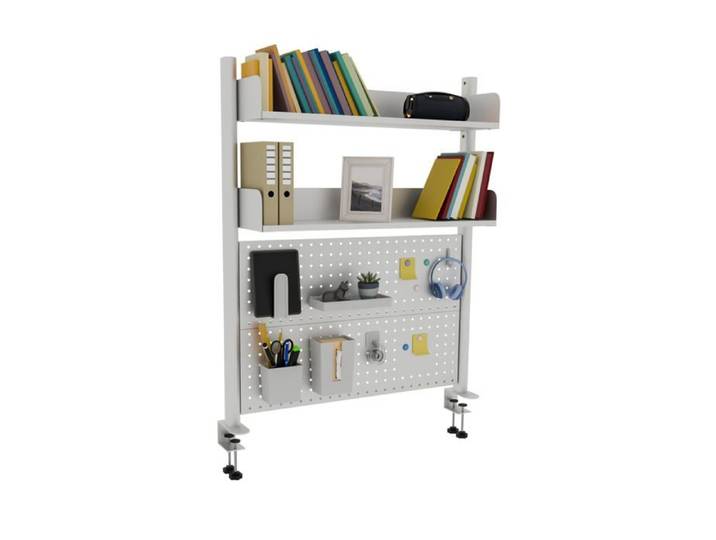 Étagère de Bureau clamp-on à 2 ux Blanc de 80 cm bibliothèque avec Panneau perfé ganisateur de Rangement de Blan TABLE D'APPOINT