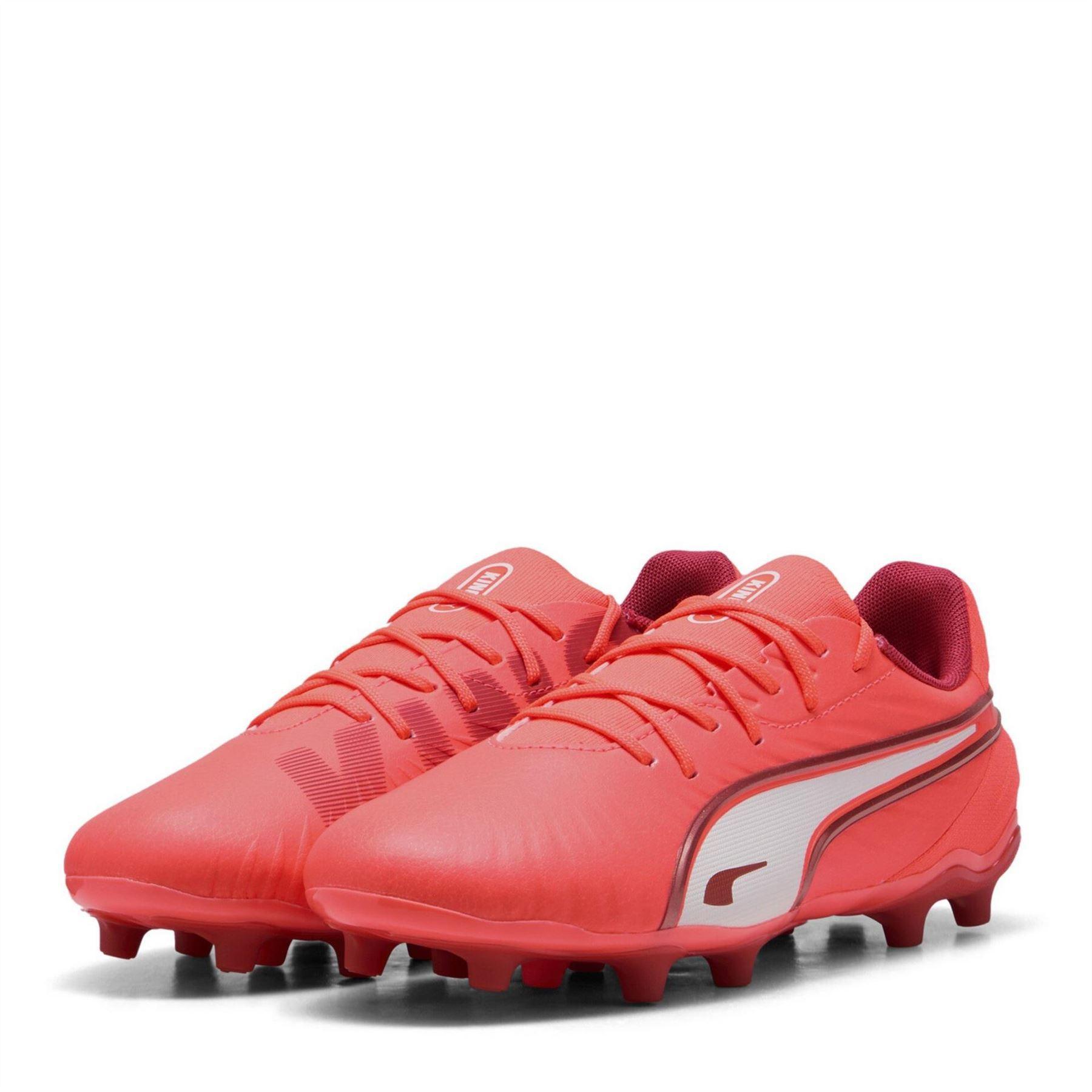Puma - "King Match" Fußballschuhe mit festem Boden für Kinder (Rot/Weiß)