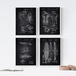 POSTER Set mit 4 Jahrgang PATENTEN SURF A4 Schwarzer Rahmen