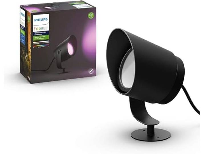 Philips Hue White & Color Ambiance\, Spot Extérieur Lily XL\, Pack de 1\, Noir 1050lm\, 15W\, Spot LED à Planter\, LED RGBW Blanc & Couleurs\, RGBW\, IP65\, Contrôle Vocal & via App\, Alexa \, Apple HomeKit