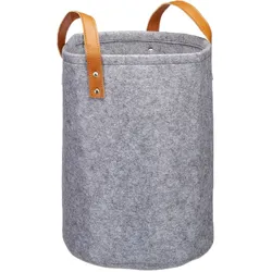 Relaxdays Wäschekorb Filz, Tragegriffe aus PU-Leder, 28 l Aufbewahrungskorb Kinderzimmer, Bad, HxD 45 x 30 cm, anthrazit