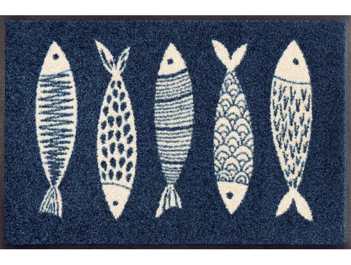 Fussmatte und Läufer Fish Tango , blau (bunt), B:40cm H:7mm L:60cm, Obermaterial: 100% Polyamid, WASH+DRY BY KLEEN-TEX, Teppiche, Fussmatte