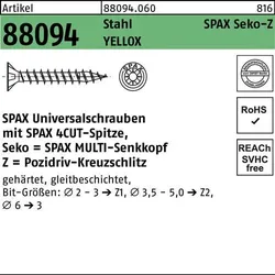 Schraube R 88094 SEKO Spitze/PZ 5x45/39-Z Stahl galv.verz. gelb 200St. SPAX
