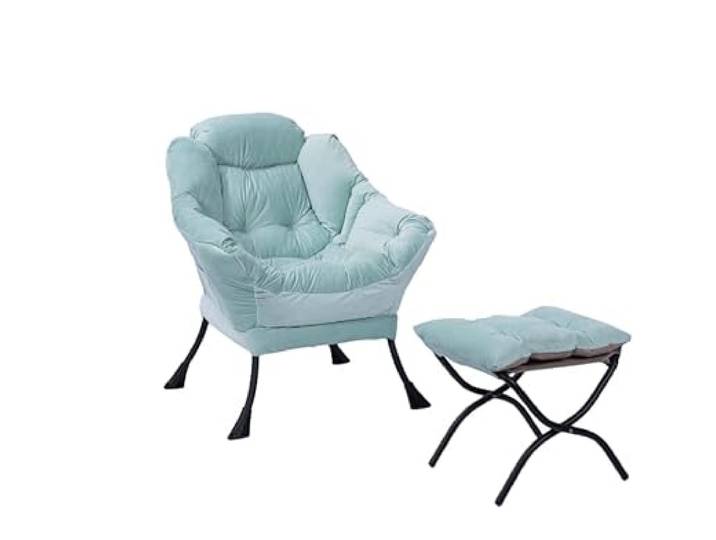 GarveeHome Lazy Chair Mit Ottomane, Großer Lounge-Sessel Akzentstuhl, Bequemer Lesesessel Mit Klappbarer Fußstütze Und Seitentasche Für Wohnzimmer, Schlafzimmer Und Büro