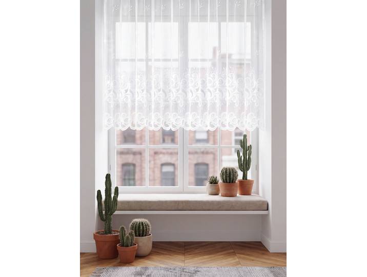 Blumenfenster-Store mit Universalschienenband, Weiss, Größe 165 (Blumenfenster-Store, 145x600 cm)