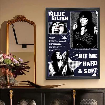 Uplift Essentials Hit Me Hard And Soft Retro Kraft Poster Vintage Billie Album Art & Sticky Paper Sticker For Room & Cafe Decor style 8 7.9 X 11.8 In