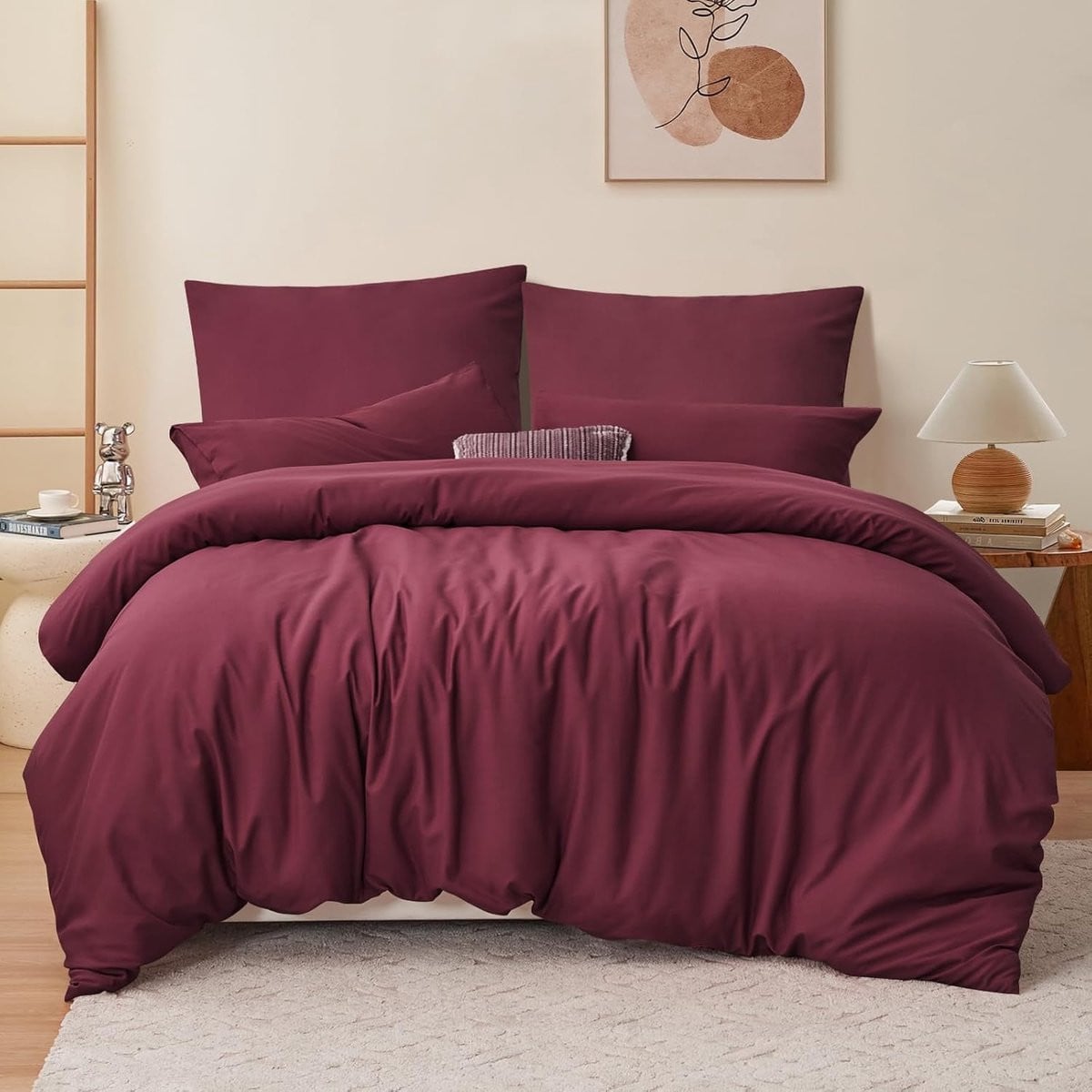 3-Delige Microfibre Bedlinnen Set Bordeaux Rood met Dekbedovertrek en 2 Kussenslopen 80x80 cm
