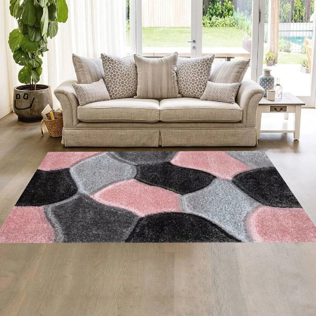 Metro Rectangle Geometric and Geometric Shapes Shaggy Area Rug Pink Grey Rectangle 80 x 150 cm
