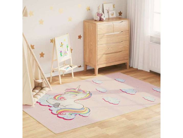 Tapis enfants licorne - - 160x230 cm - Rose - Antidérapant - Lavable en machine - Velours doux - Absorbe le bruit