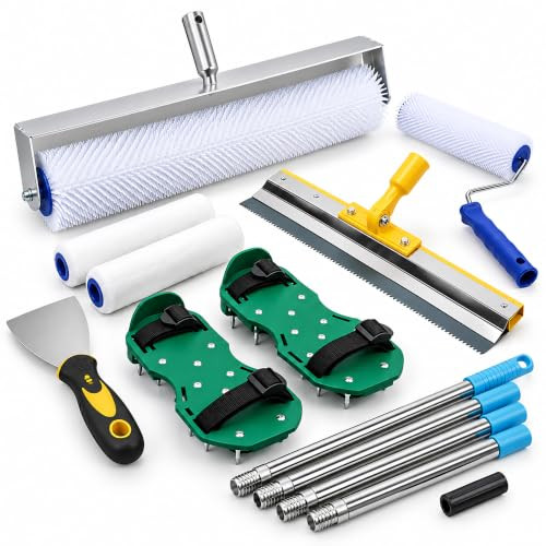 Relaxdays 6-delige vloercoating-set met ontluchtingsroller en telescopische steel, wit/groen