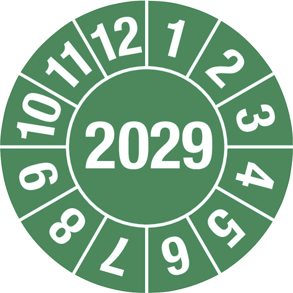 kaiserkraft Prüfplakette, Jahreszahl 4-stellig, Dokumentenfolie, Ø 15 mm, 2029, grün