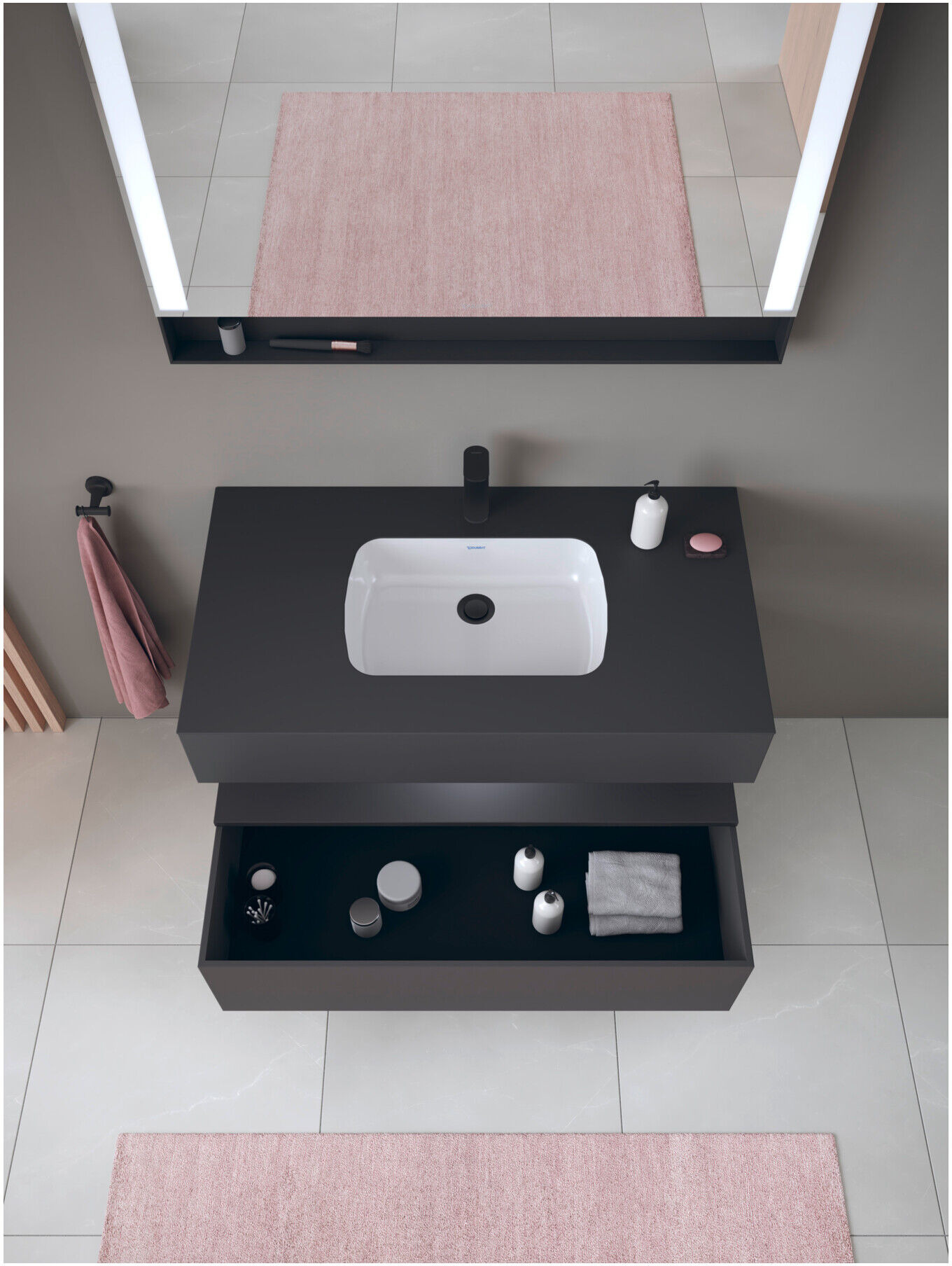 Duravit Einbauwaschtisch-Möbel-Set Qatego 100x55x60cm, gra m, Kon-WTU, Nischenb (QA4786049490010)