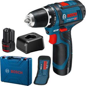 Bosch Akku-Bohrschrauber GSR 12V-15, Professional, 12V/2,0Ah, mit 2 Akkus, Ladegerät, Bitset & Koffer
