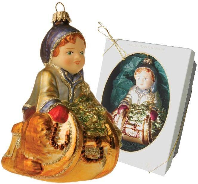 Christbaumschmuck KREBS GLAS LAUSCHA "Junge auf Schlitten, Weihnachtsdeko, Christbaumschmuck", bunt, H:12cm Ø:10cm, Glas, Weihnachtsbaumschmuck, Christbaumschmuck, mundgeblasen