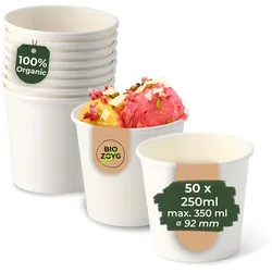 BIOZOYG 50 Stück Eisbecher Pappe 250 ml weiß - umweltfreundlich, recycelbar, plastikfrei - Joghurtbecher, Papierbecher
